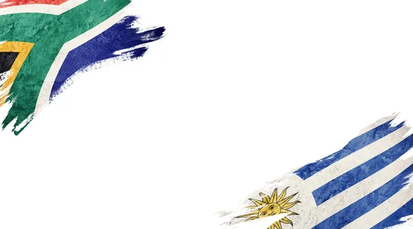 Sydafrikas och Uruguays flaggstater på vit bakgrund — Stockfoto